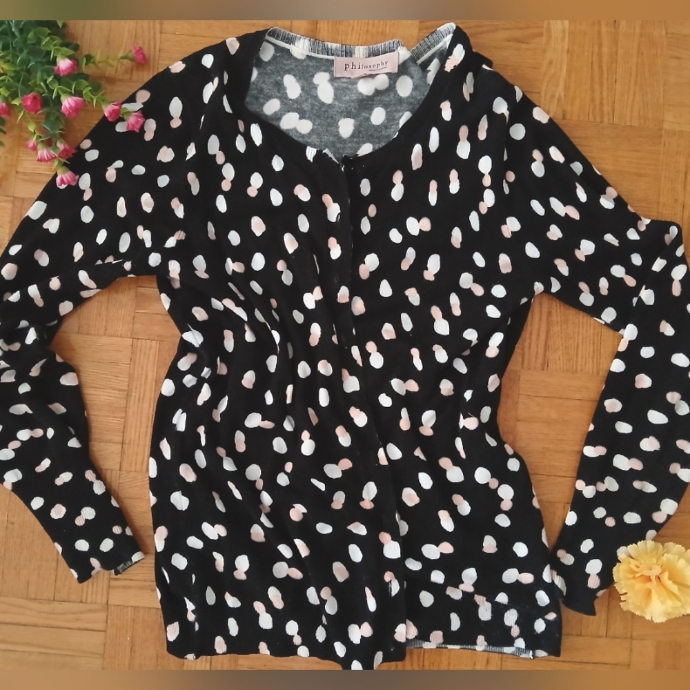 Philosophy Cardigan Sweater Polka Dot Button Up